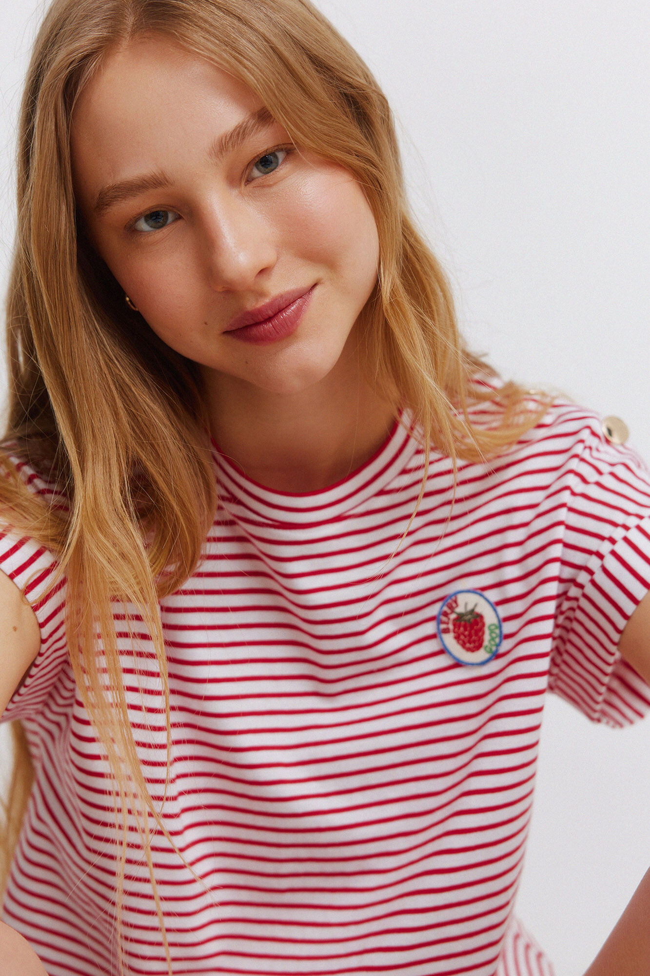 Springfield Playera de rayas con botones rojo