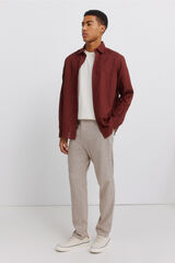 Springfield Pantal&oacute;n slim fit comfort de lino con estructura caf&eacute;