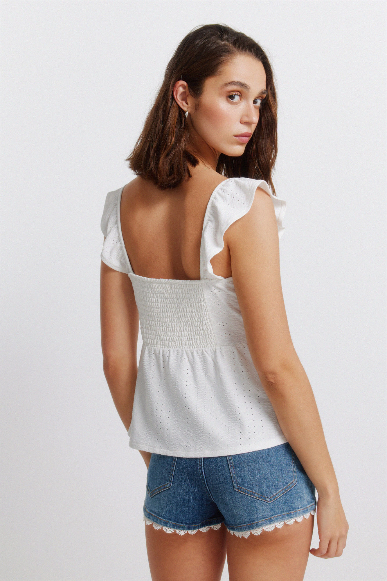 Springfield Playera de tirantes con volantes blanco