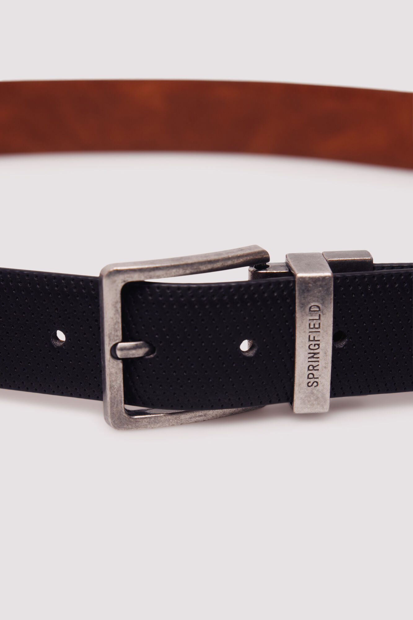 Springfield Cintur&oacute;n reversible microperforado negro