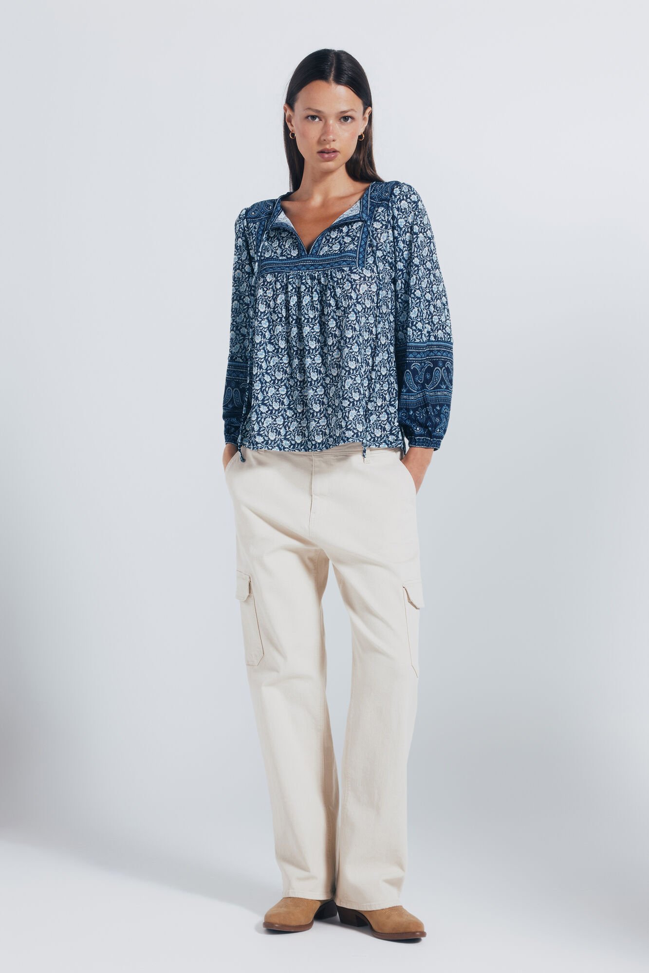 Springfield Blusa boho cenefas azulado