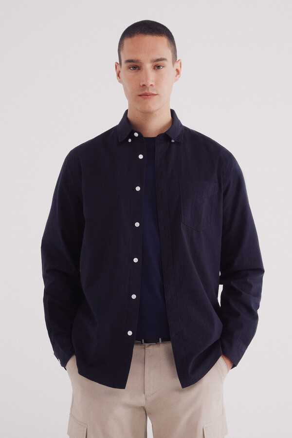 Springfield Camisa seersucker marino