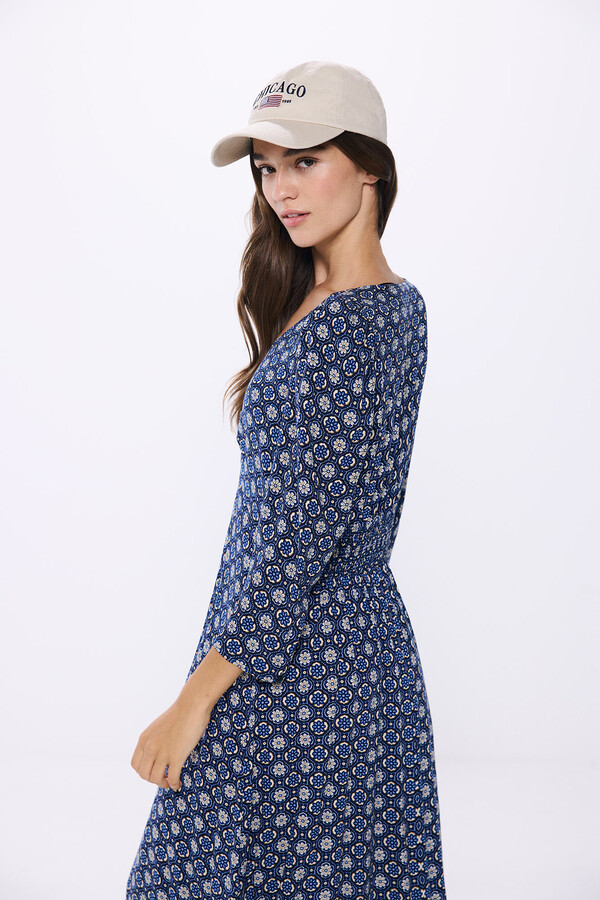 Springfield Vestido midi nudo escote estampado azul