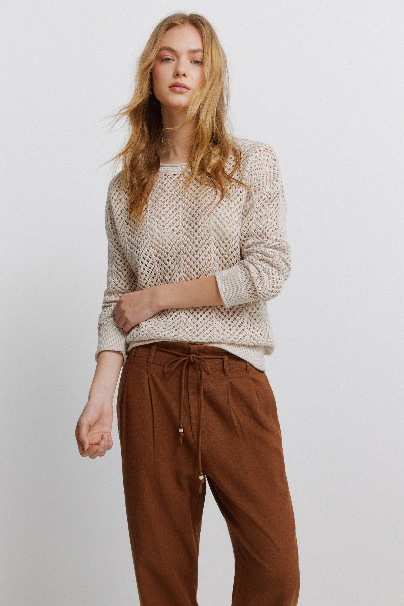 Springfield Pantalones de lino caf&eacute;