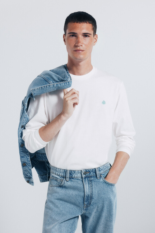 Springfield Playera básica de manga larga con acabado suave. marfil