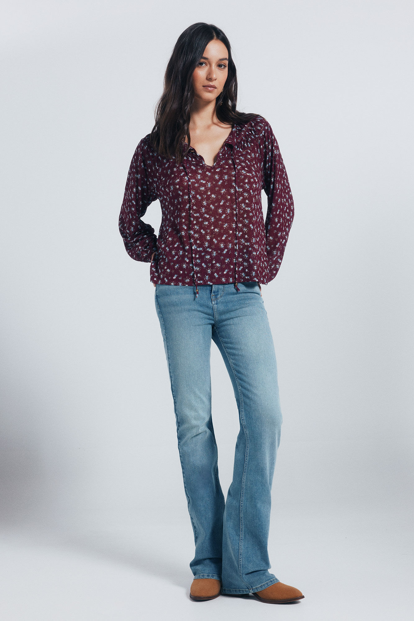 Springfield Blusa fluida lace insertado p&uacute;rpura