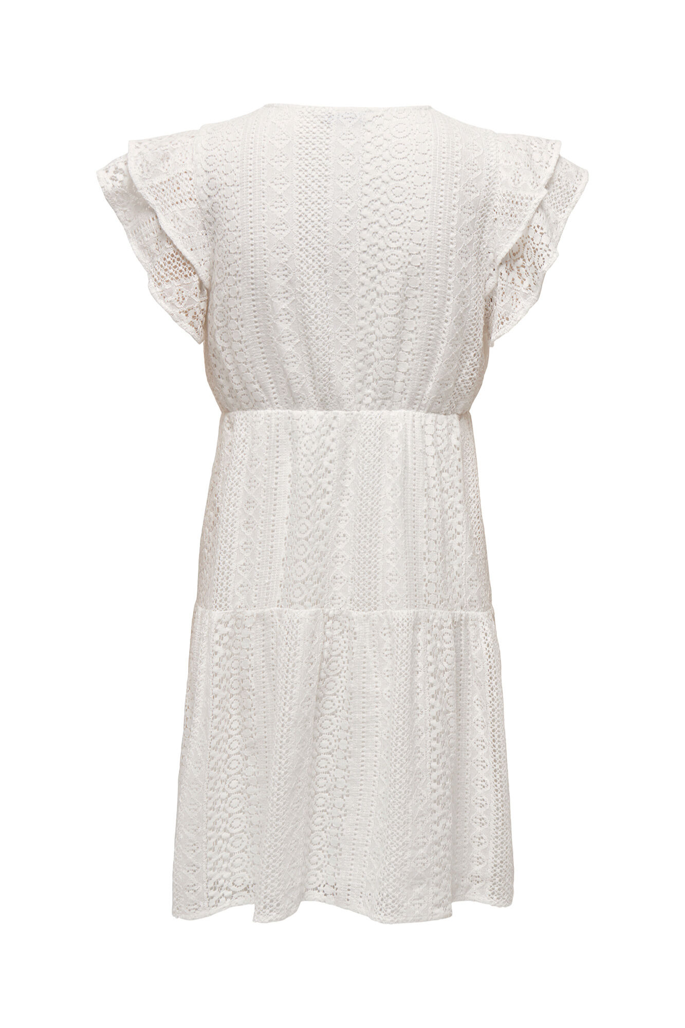Only Vestido corto escote pico encaje natural