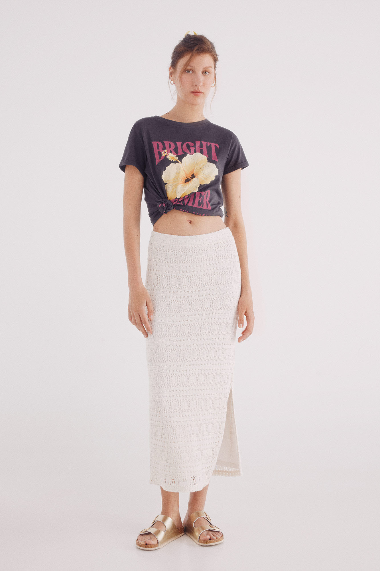 Springfield Falda crochet midi amarillo