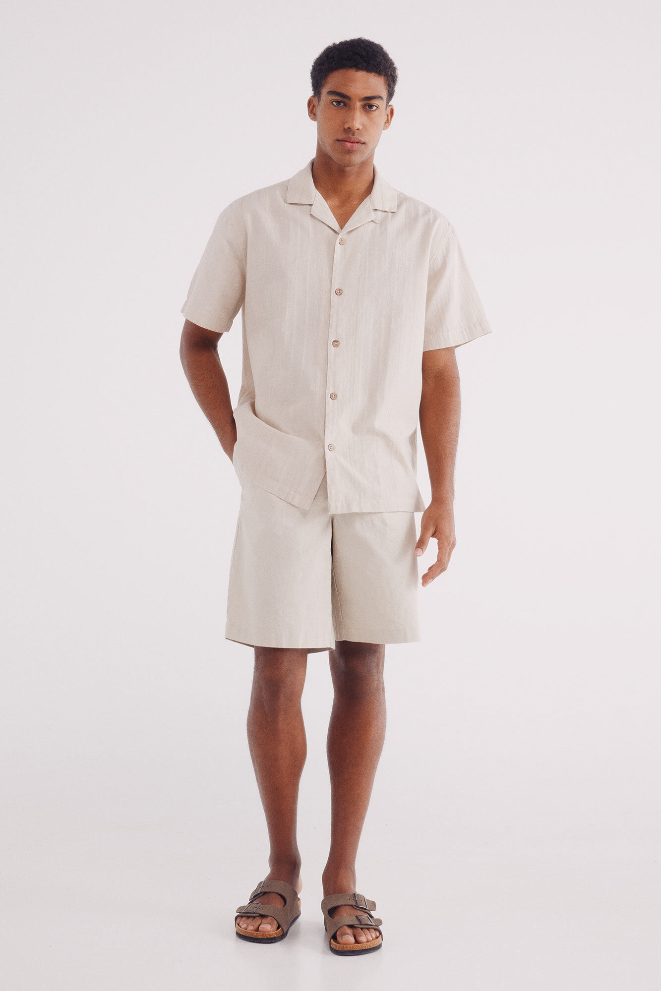 Springfield Camisa manga corta jacquard ligero beige