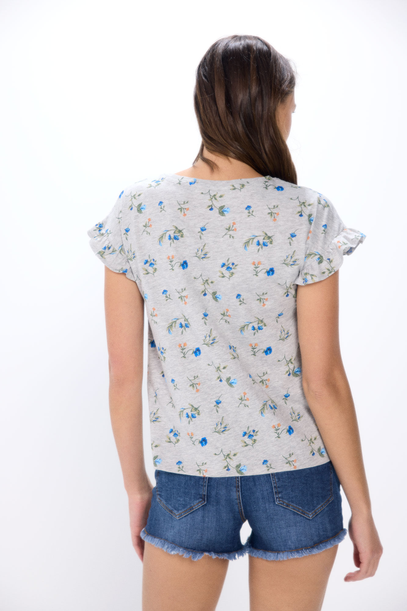 Springfield Playera estampada mangas volante gris