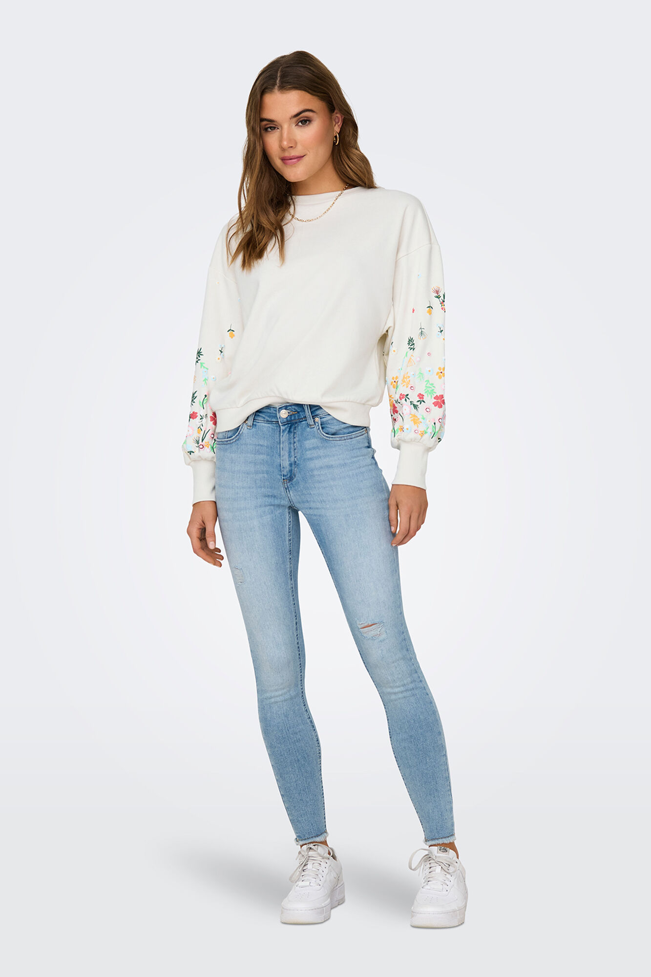 Only Sudadera de cuello redondo natural