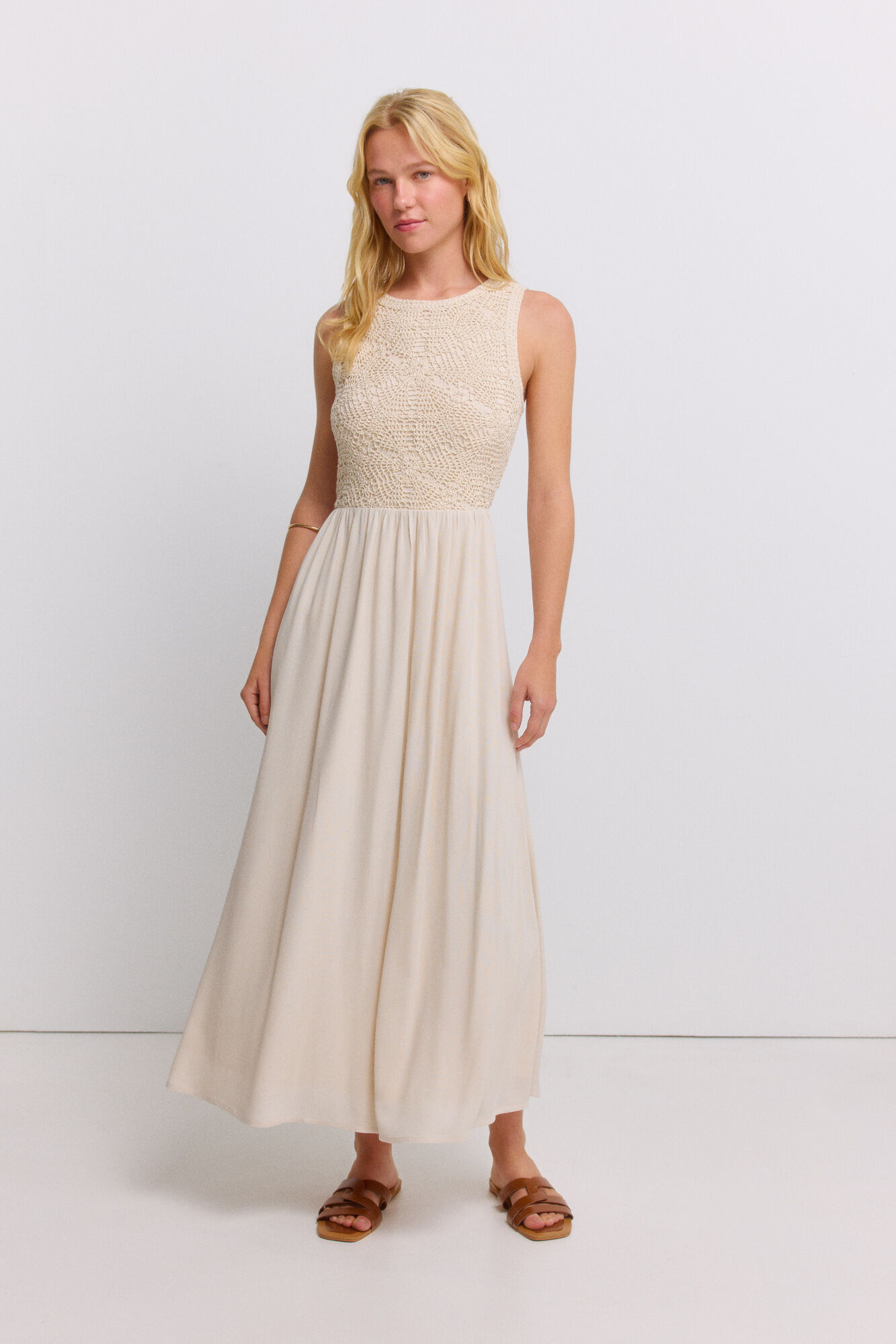 Springfield Vestido sin mangas de crochet beige