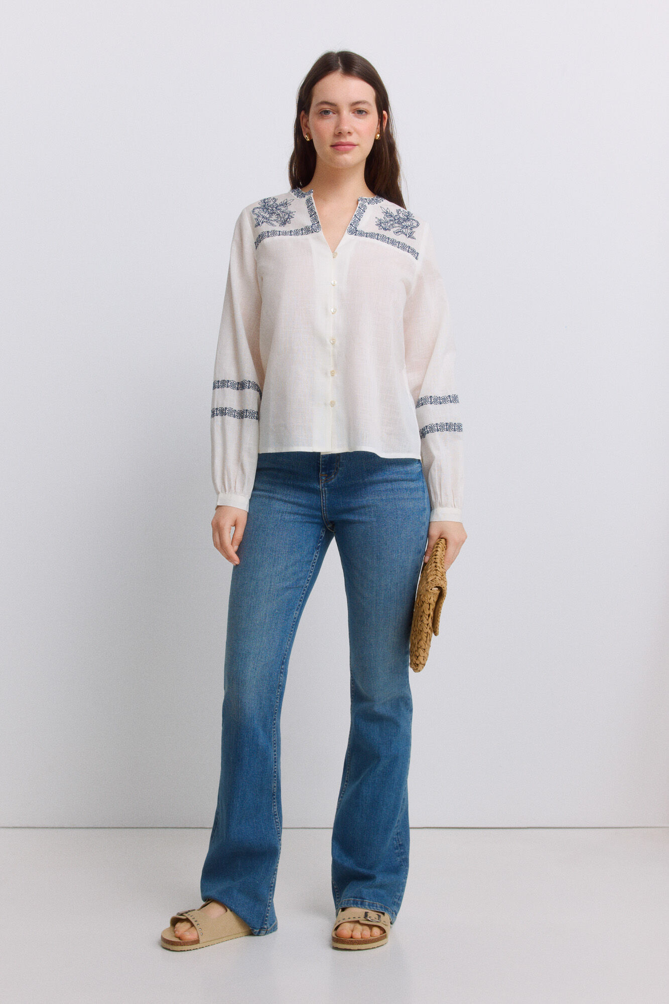 Springfield Blusa bordada manga larga blanco