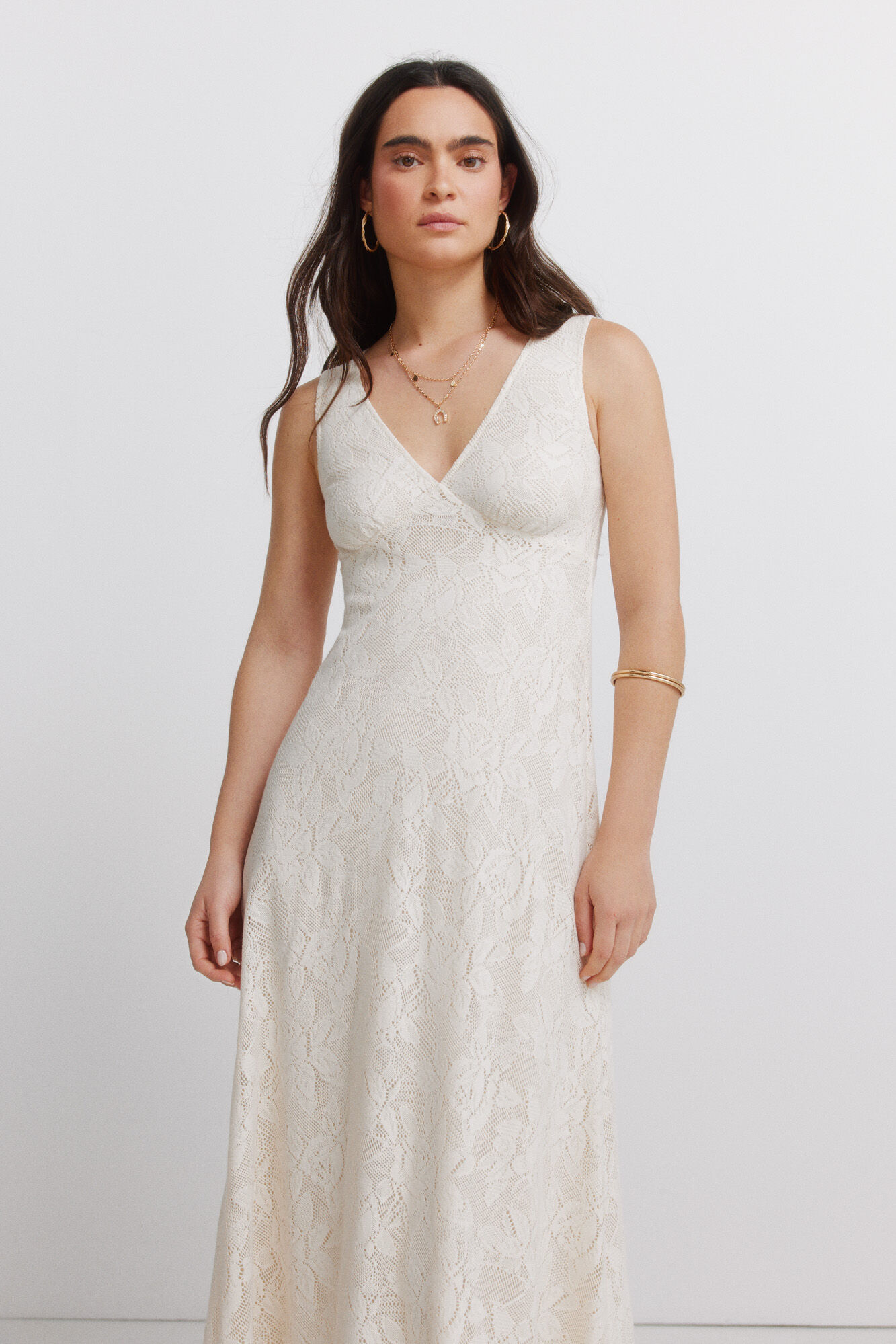Springfield Vestido de tirantes bordado de flor beige