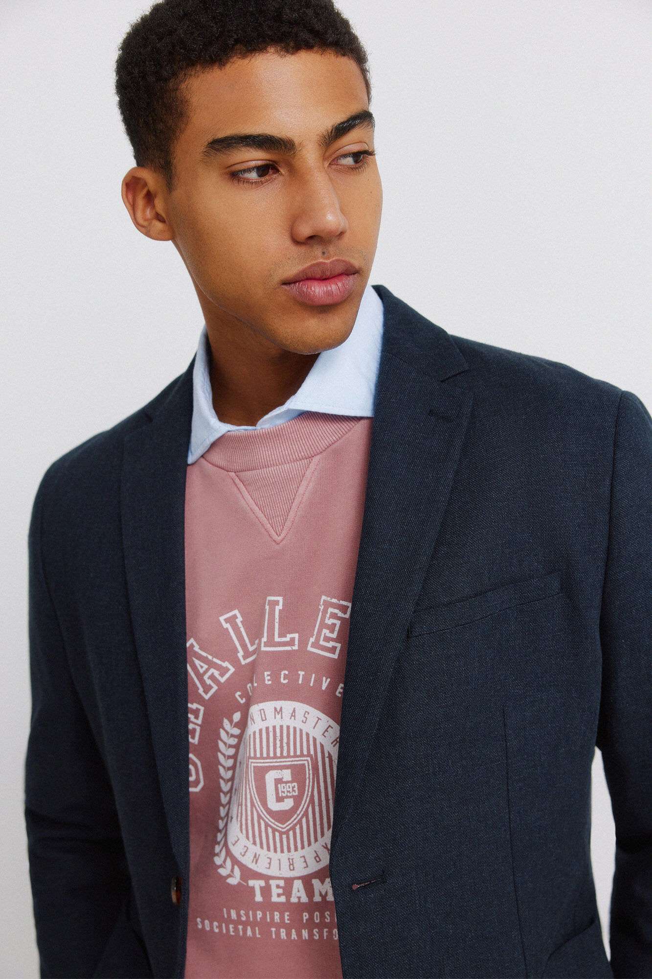 Springfield Blazer de lino y algod&oacute;n azulado