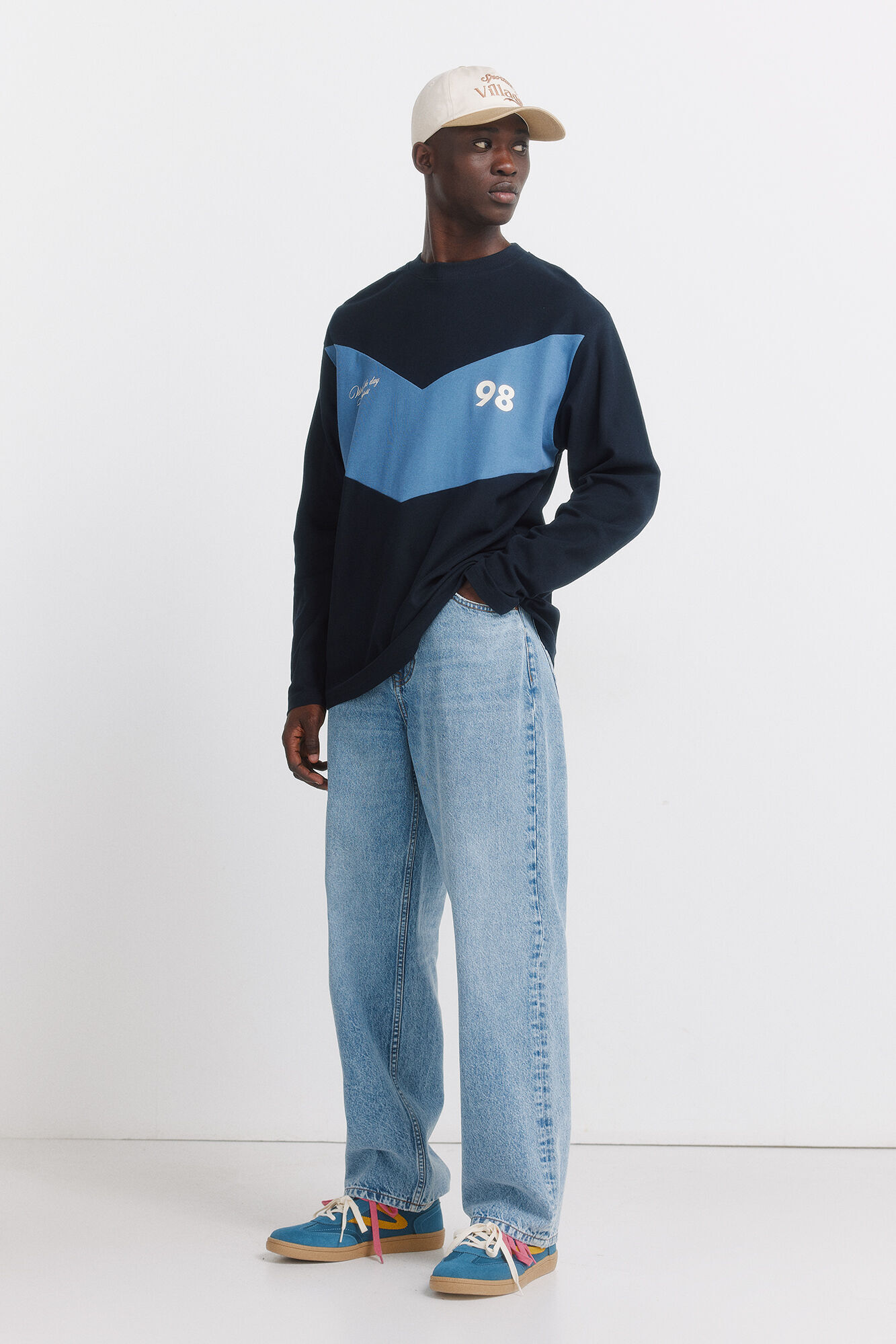 Springfield Playera manga larga de pique corte azul