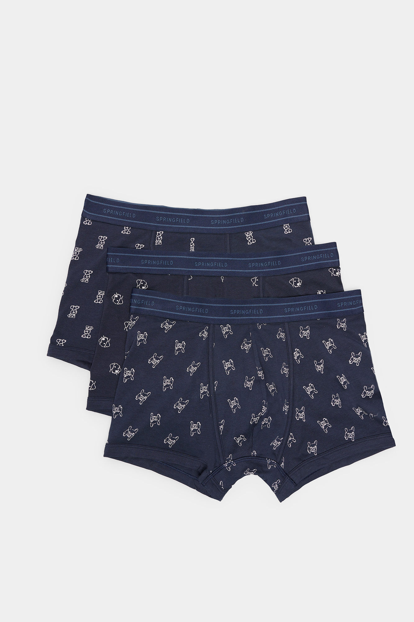 Pack 3 boxers algodon azul estampado perros Boxers para hombre Springfield MX