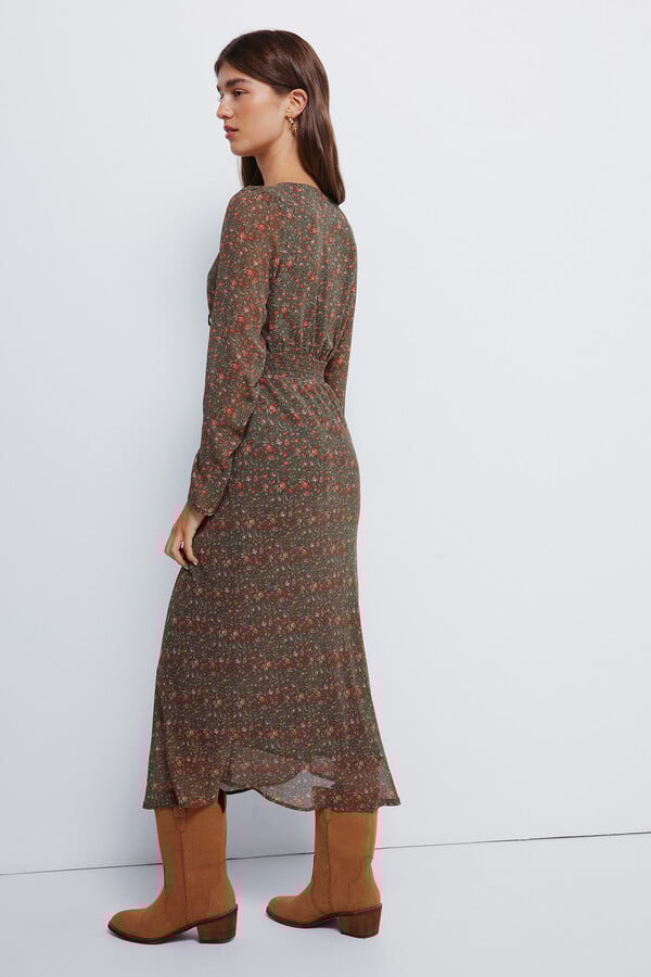 Springfield Vestido midi floral khaki