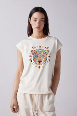 Springfield Playera gráfica escote espalda beige