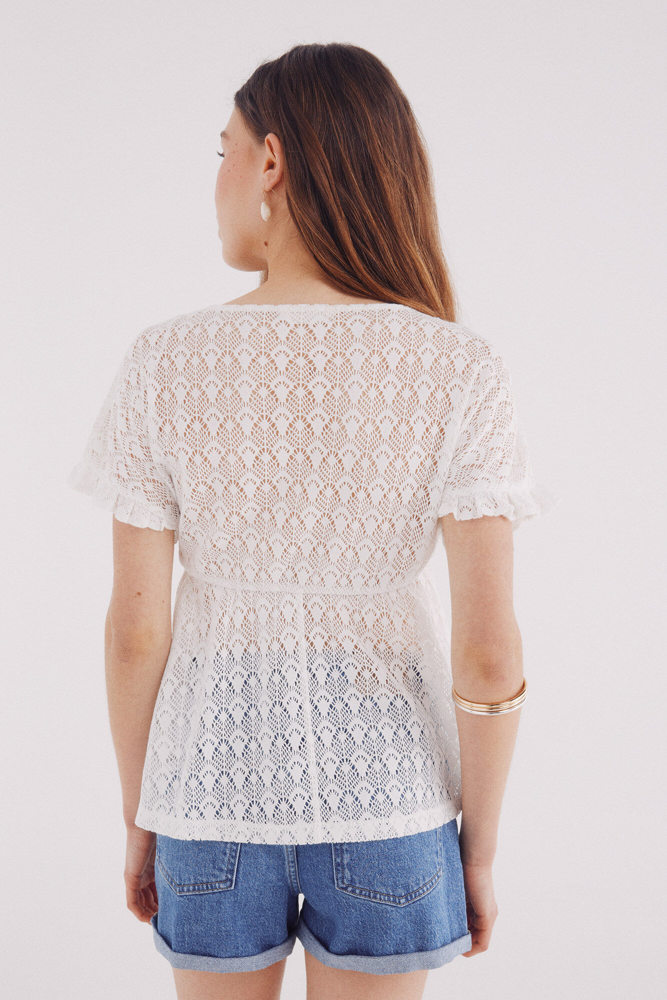 Springfield Top crochet lazo borlas marfil