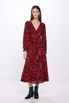 Springfield Vestido midi estampado paisley rojo