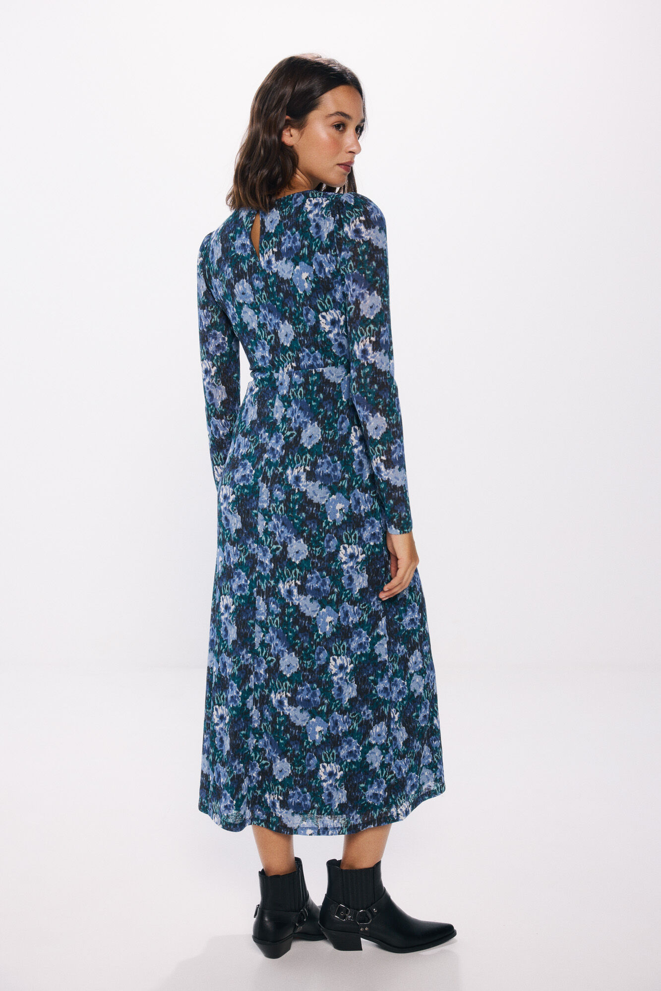 Springfield Vestido midi estampado flores azules negro