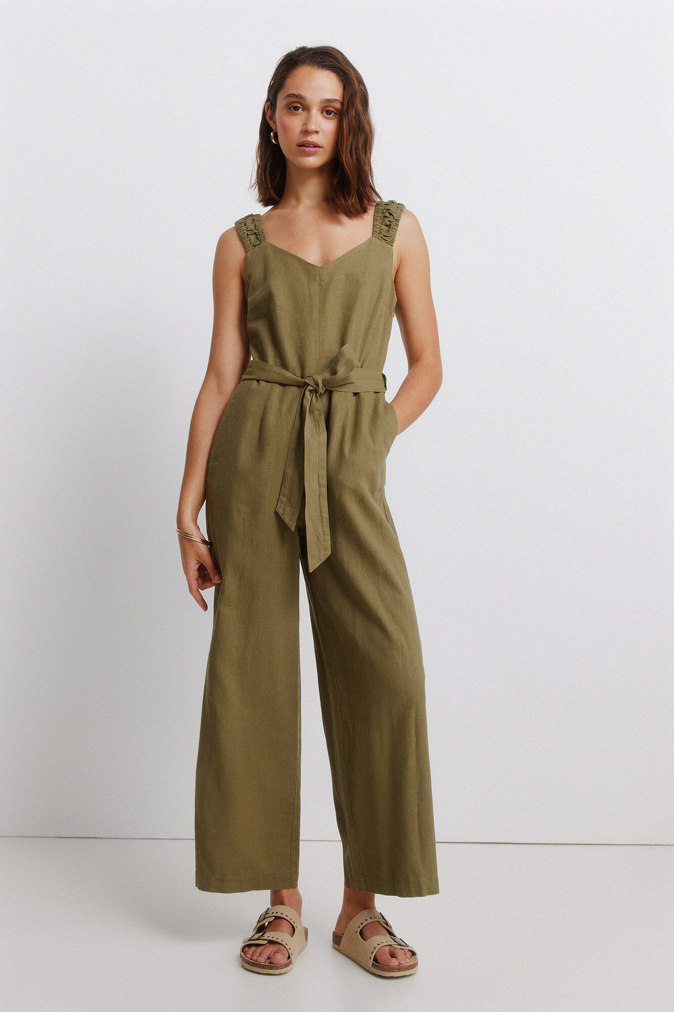 Springfield Jumpsuit de lino con tirantes el&aacute;sticos
