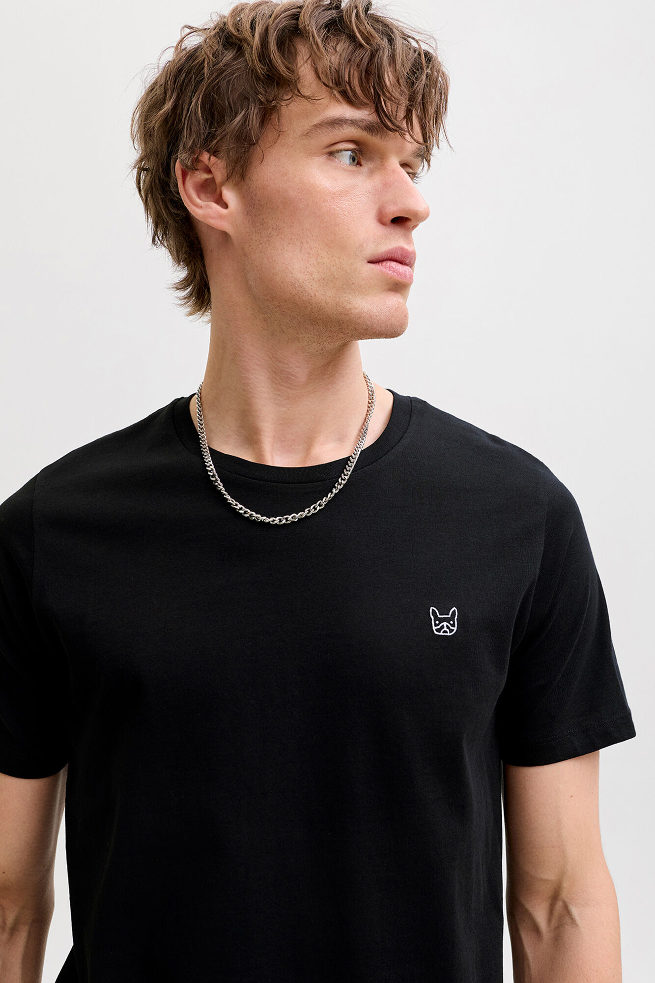 Jack & Jones Playera slim fit de algod&oacute;n con logo icono negro