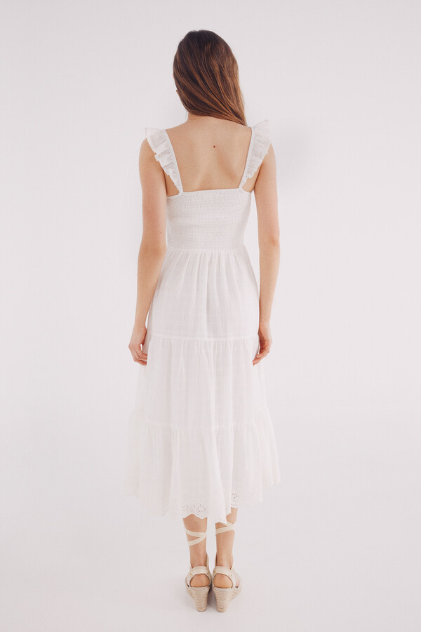 Springfield Vestido midi bordado suizo dobladillo natural