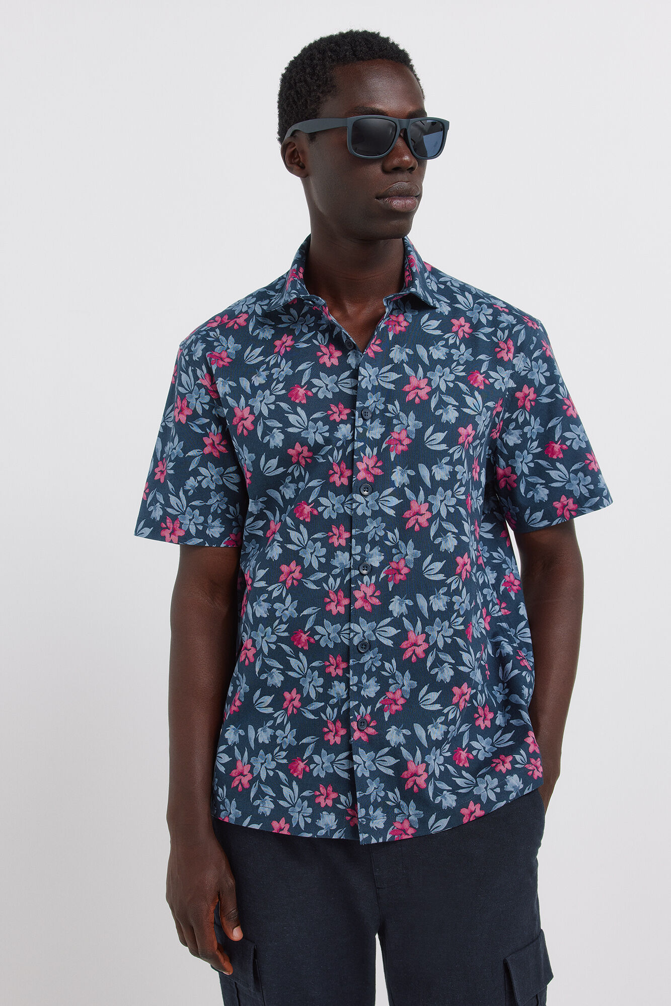 Springfield Camisa de manga corta de lino estampada