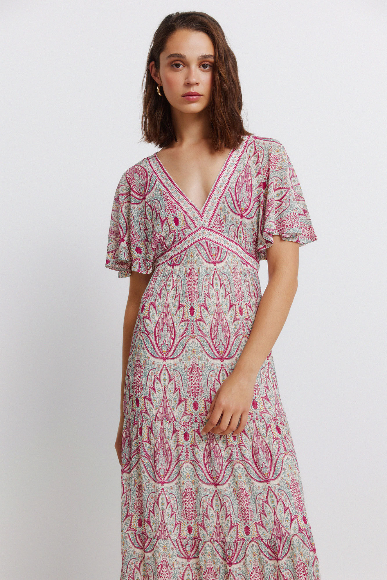 Springfield Vestido midi de manga corta estampado