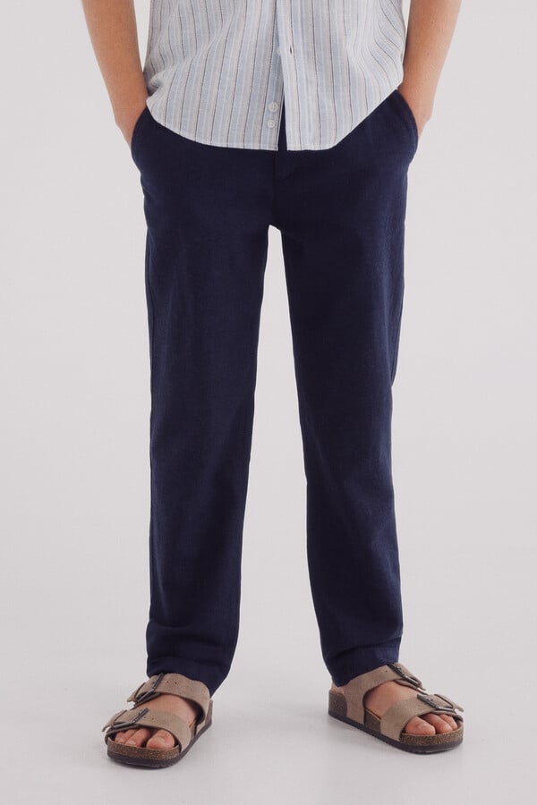 Springfield Kids Pantalon chino lino niño azulado
