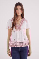 Springfield Blusa escote cenefa motivos étnicos rojo
