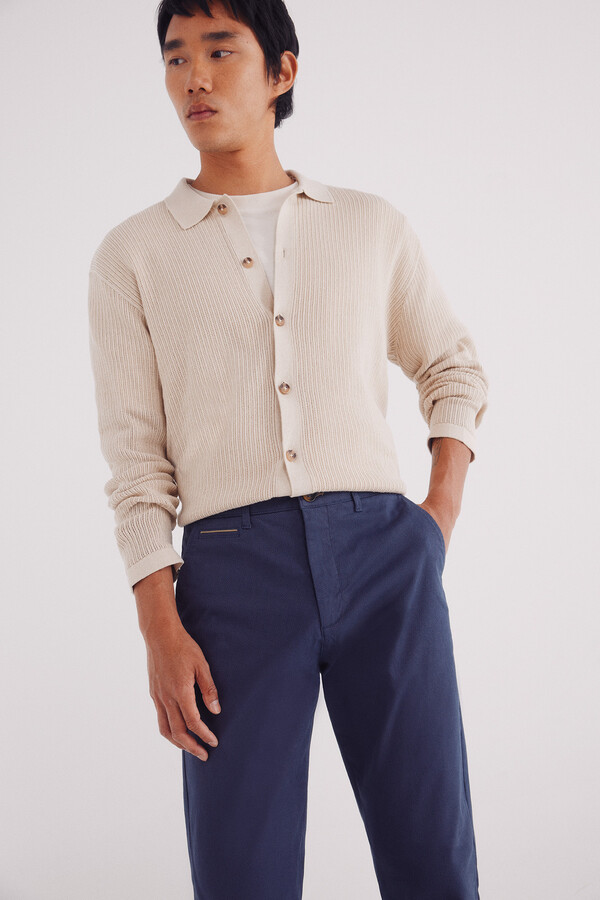 Springfield Pantalón chino microestampado slim fit azul indigo