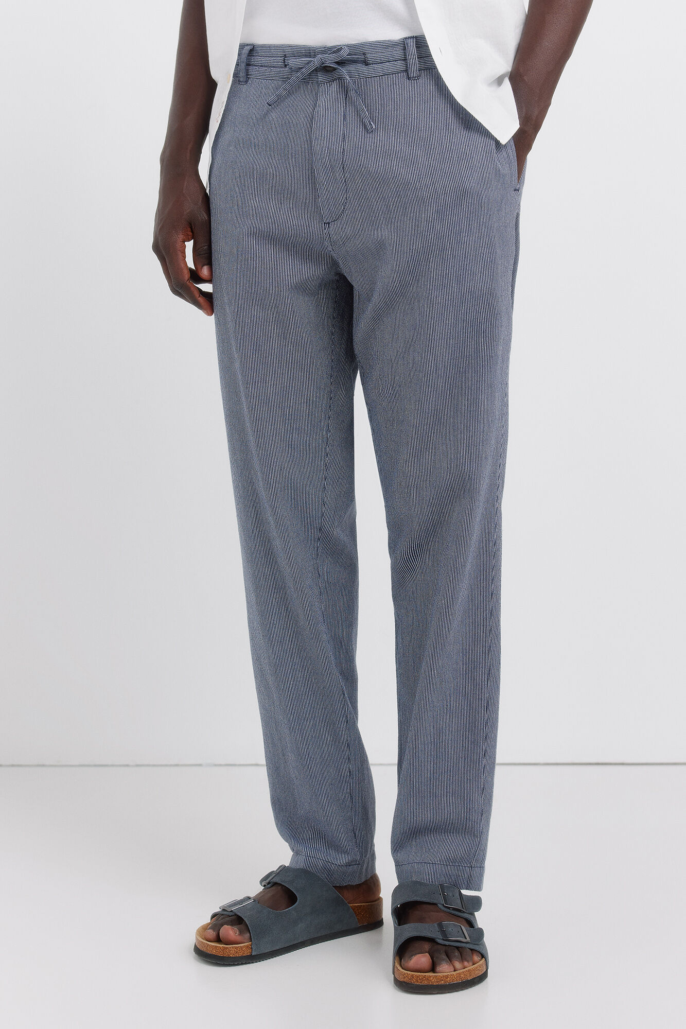 Springfield Pantal&oacute;n chino de lino a rayas straight fit
