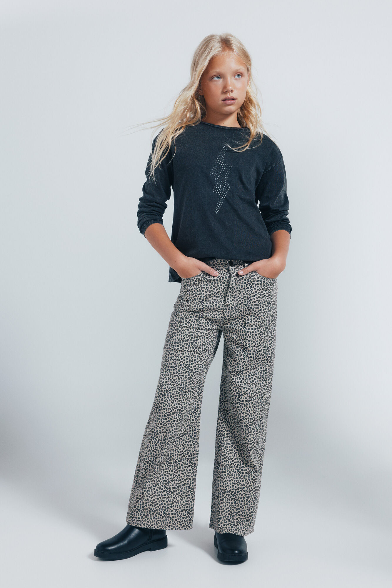 Springfield Kids Playera manga larga rayo diamantes ni&ntilde;a gris