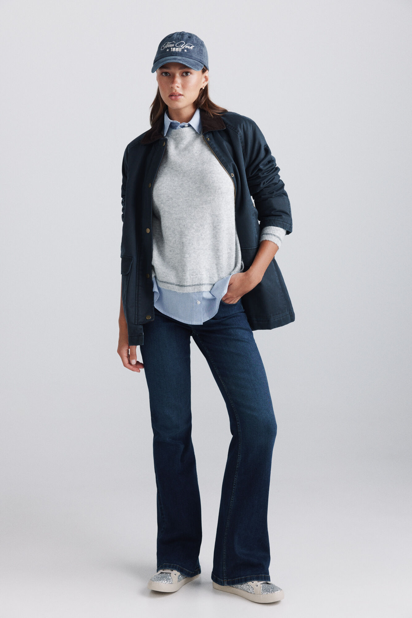 Springfield Su&eacute;ter bimateria camisero gris