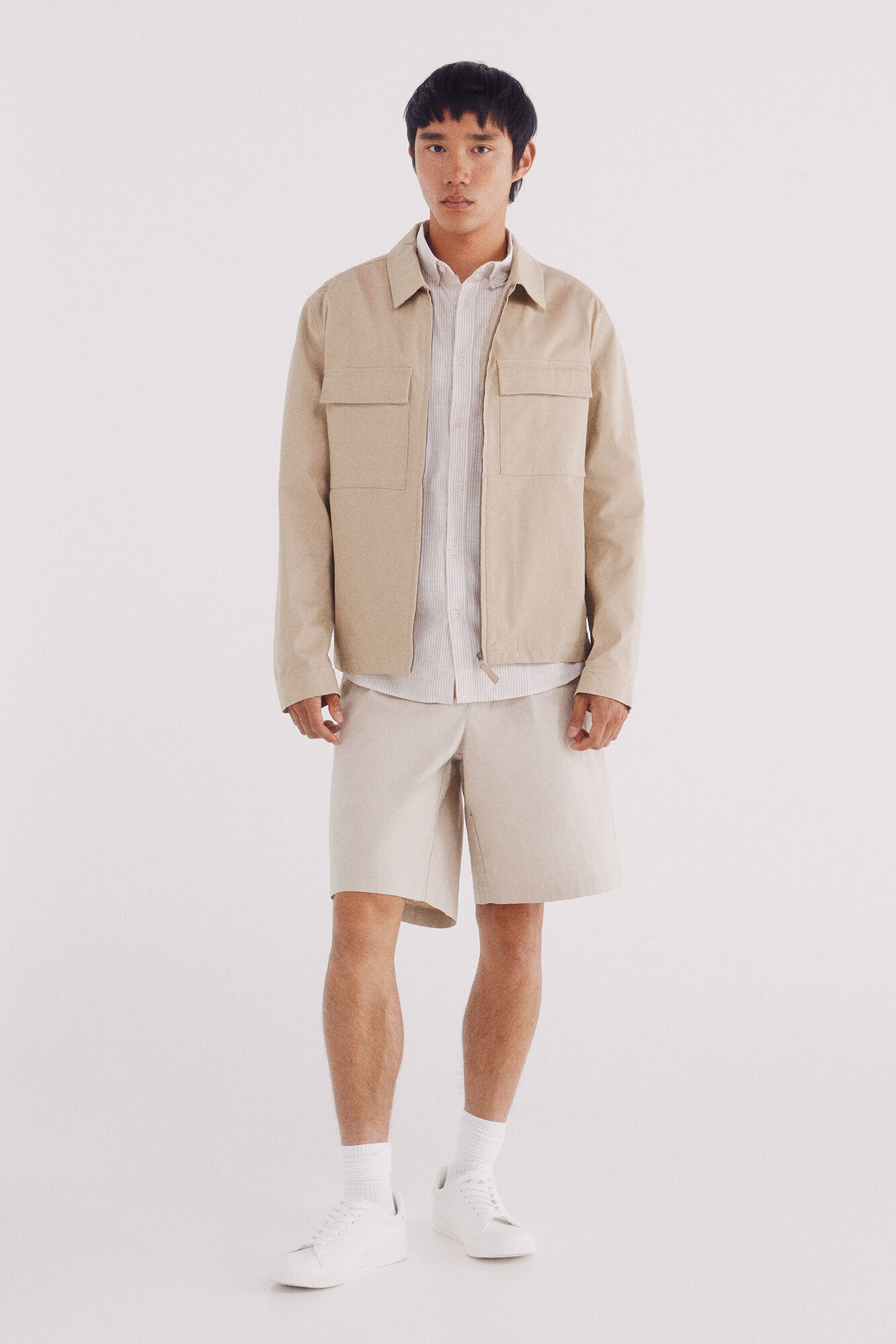 Springfield Camisa cotton slub rayas beige