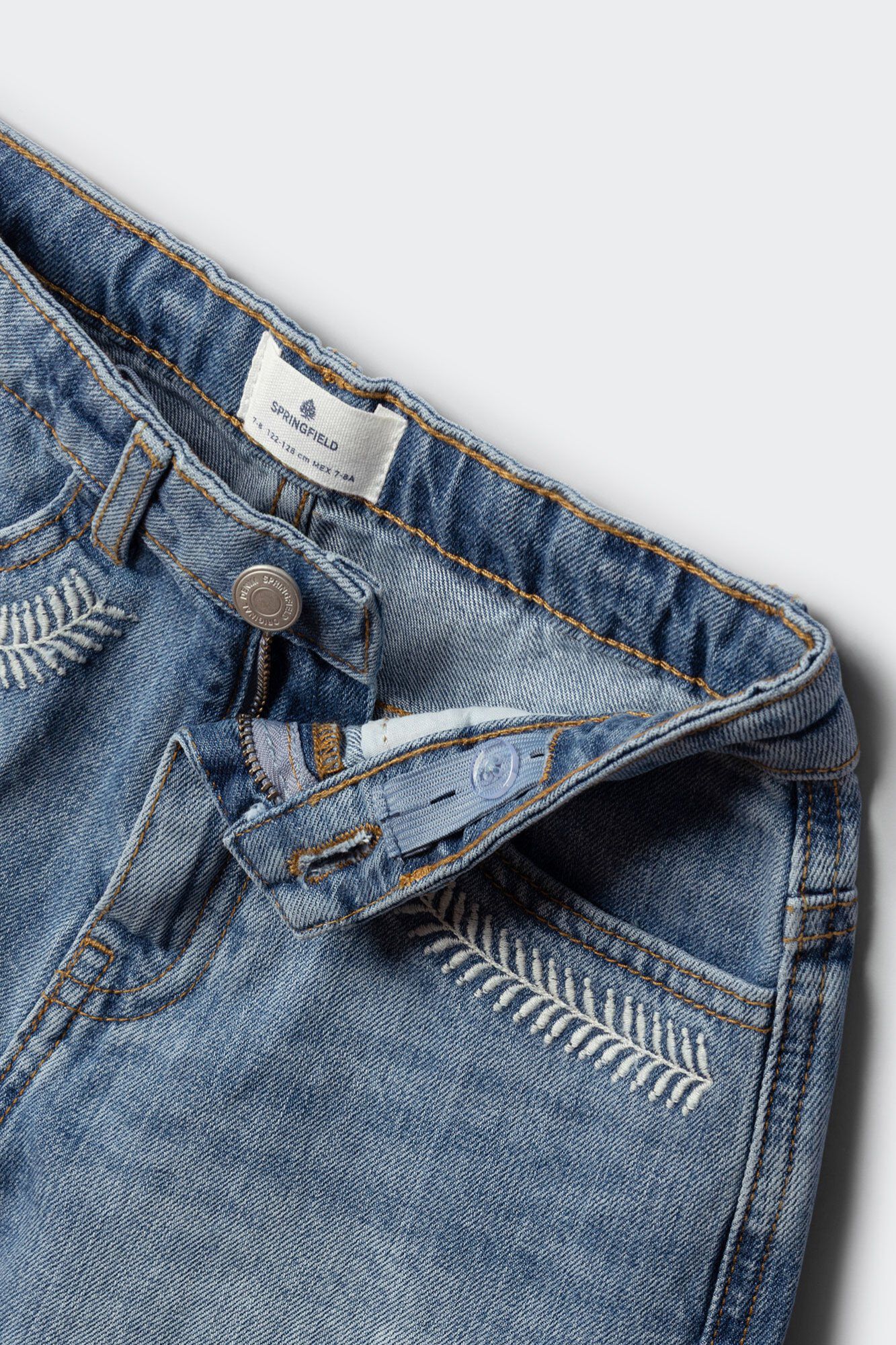 Springfield Kids Short de mezclilla bordado con bolsillos para ni&ntilde;a azul