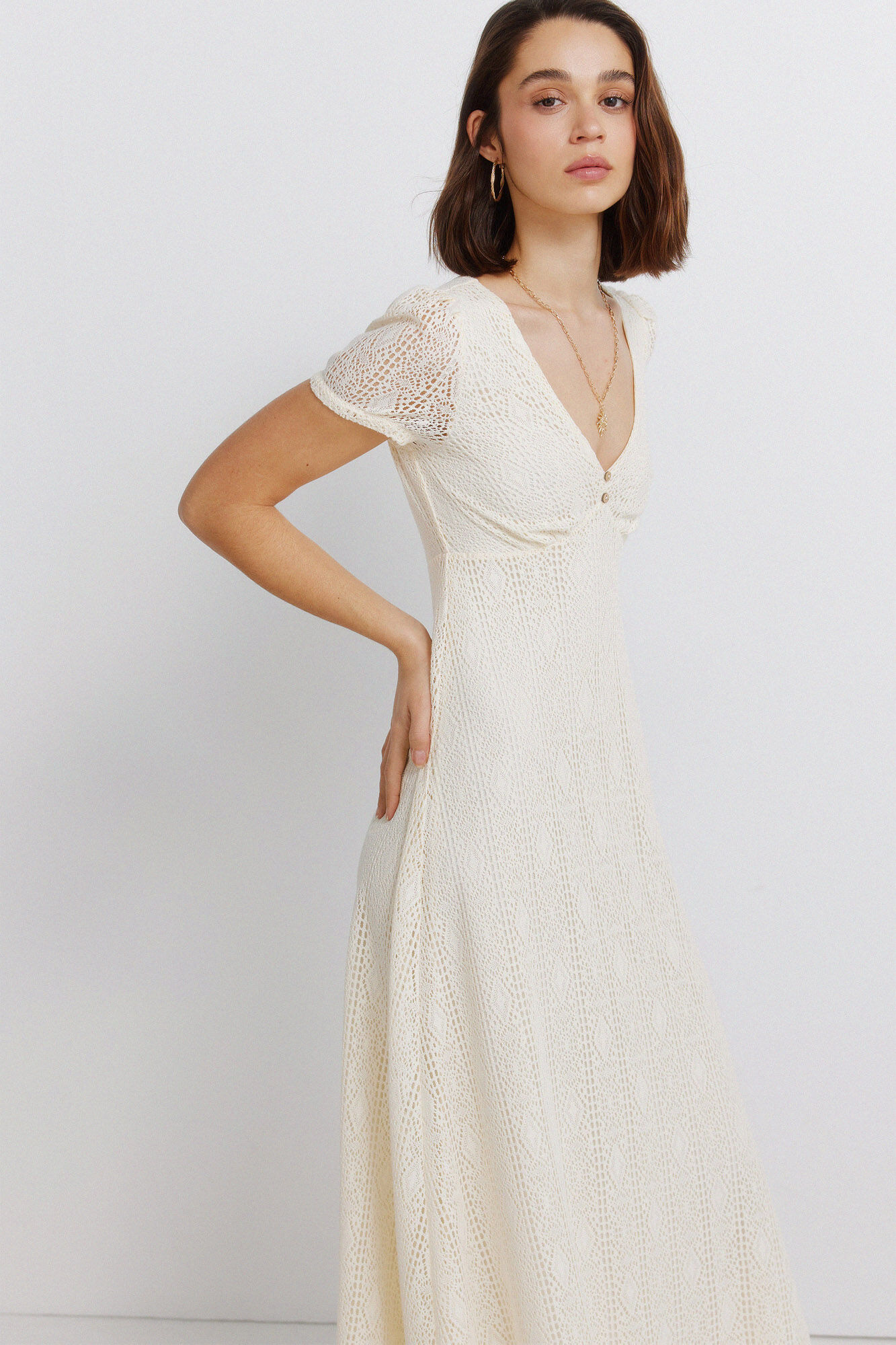 Springfield Vestido midi de crochet beige