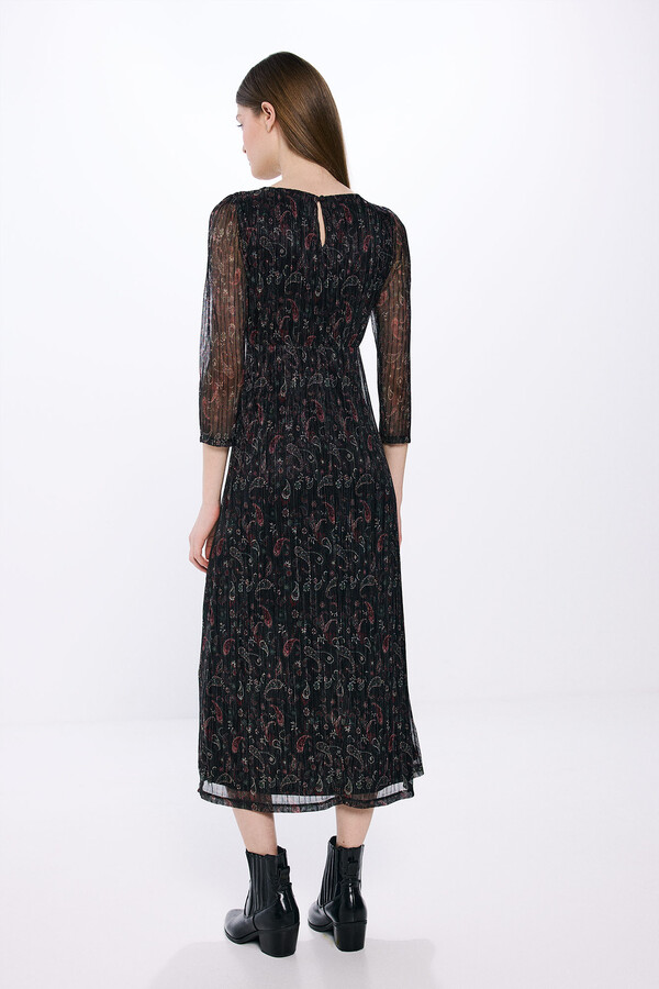 Springfield Vestido midi estampado lurex negro