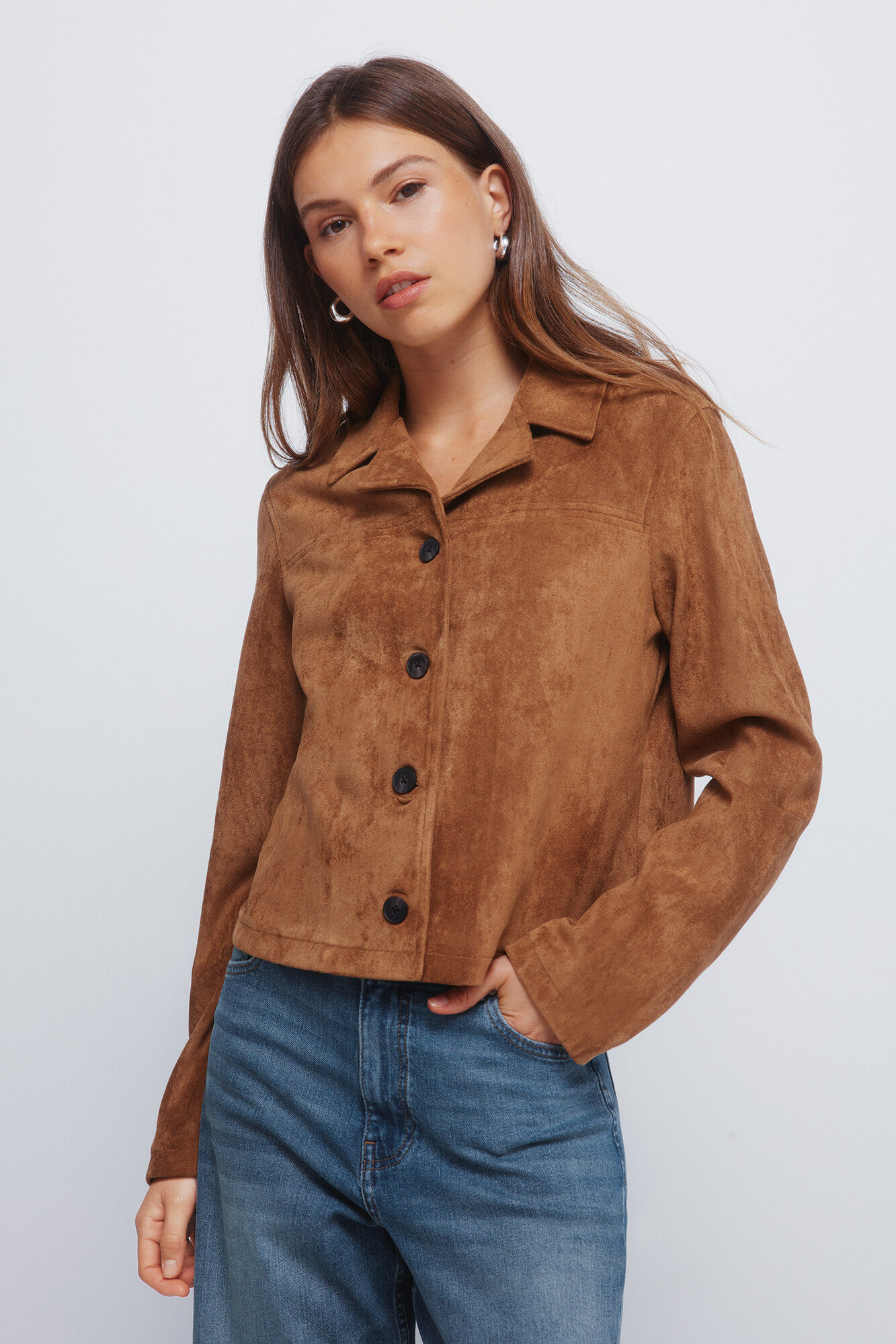 Springfield Chamarra short de ante con botones nude