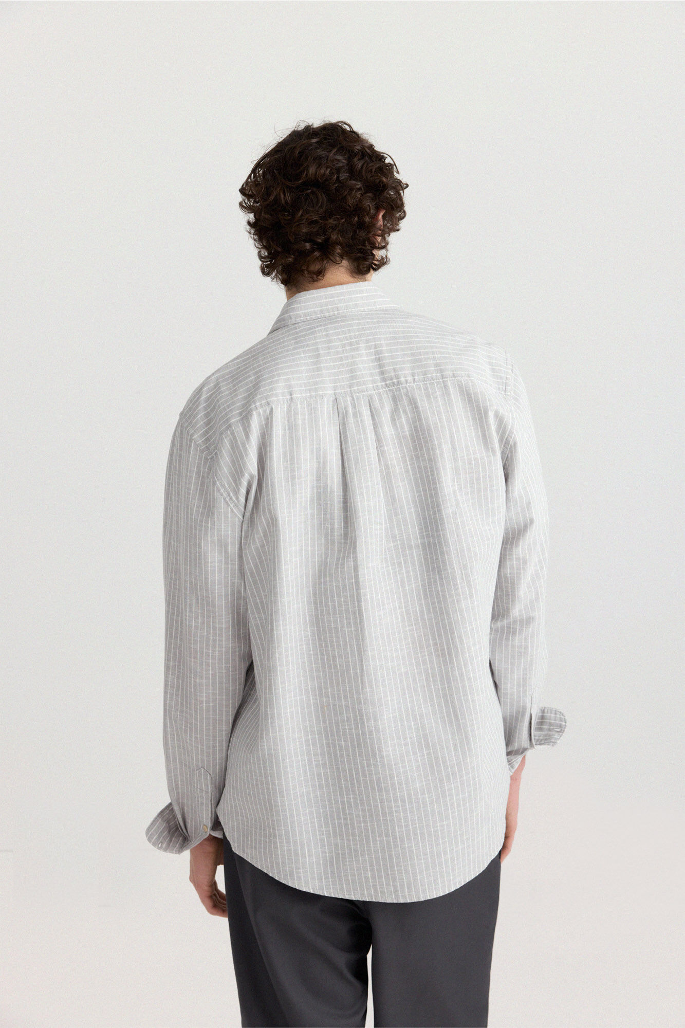 Springfield Camisa de lino a rayas gris