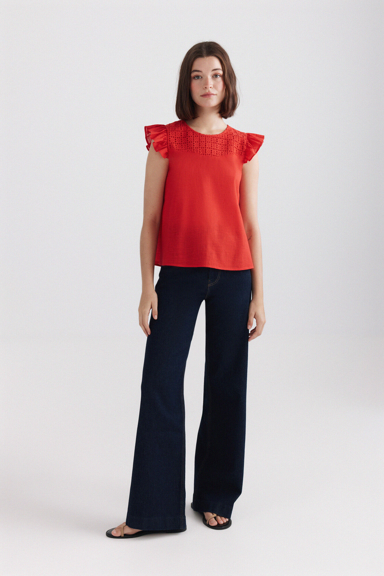 Springfield Blusa de crochet con volantes rojo