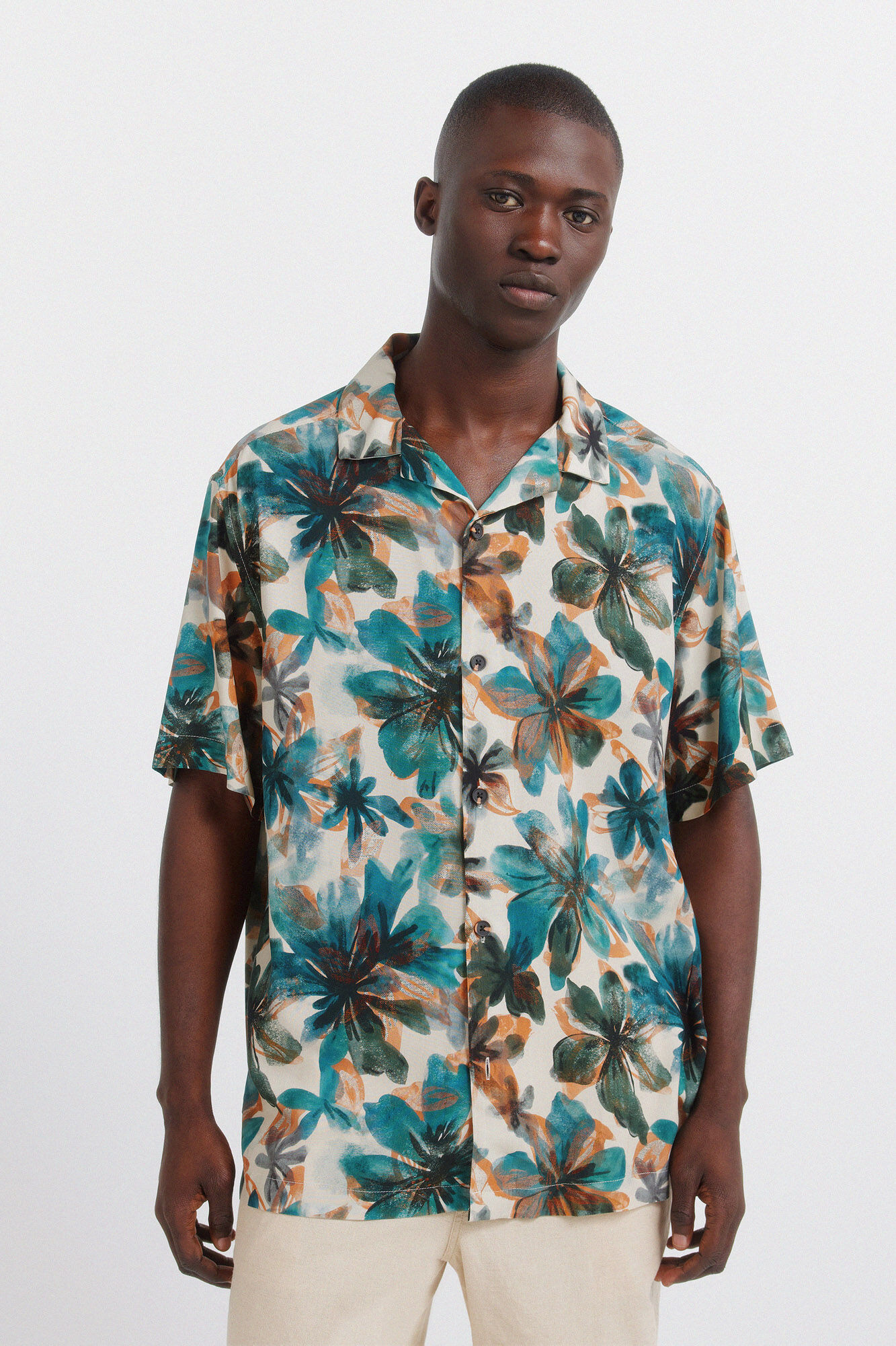 Springfield Camisa de manga corta de viscosa con estampado floral