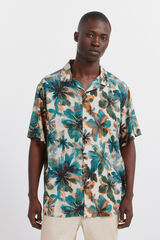 Springfield Camisa de manga corta de viscosa con estampado floral beige