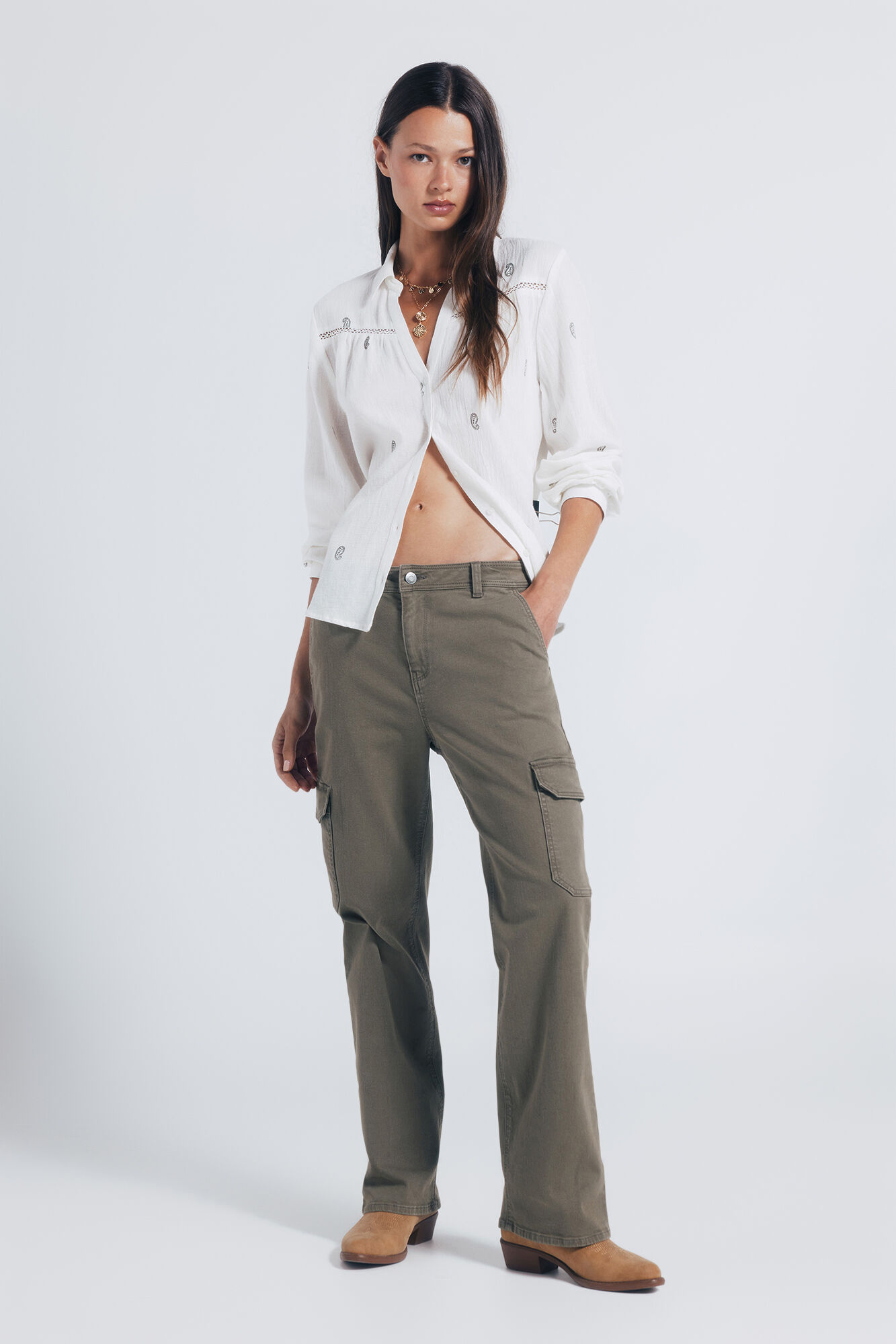 Springfield Camisa bordados lace caf&eacute;