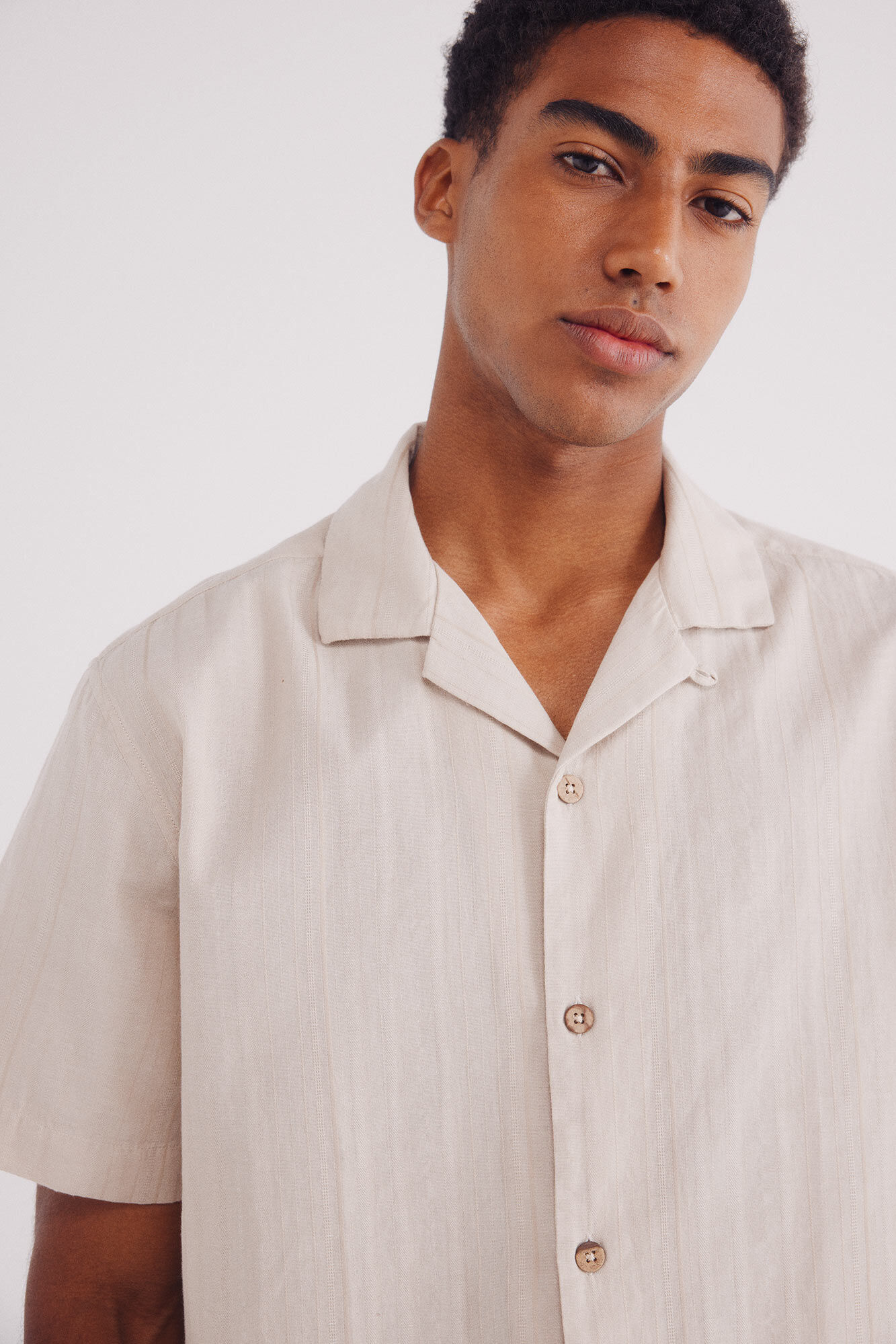 Springfield Camisa manga corta jacquard ligero beige