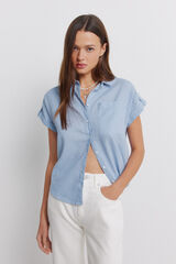 Springfield Camisa de manga corta de lino azul