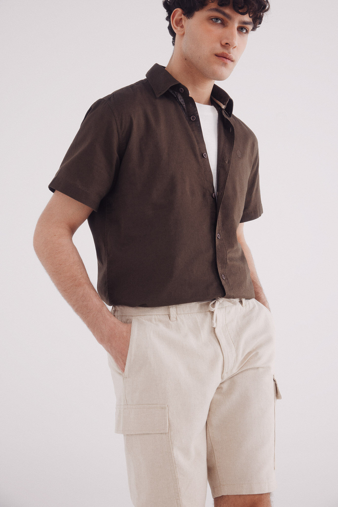 Springfield Bermudas lino cargo comfort fit blanco